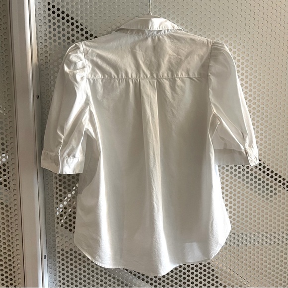 Tahari Puffed Sleeve Button Down Collared Shirt Size Medium White Cotton Blend - Picture 2 of 14
